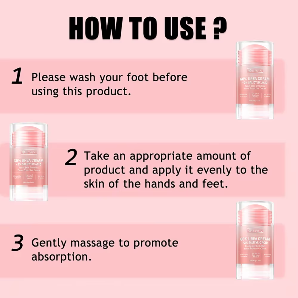 60% Urea Cream & Peach Scented Foot Balm Stick Combo – Intensive Cracked Heel Repair, Deep Moisturizing and Hydration.