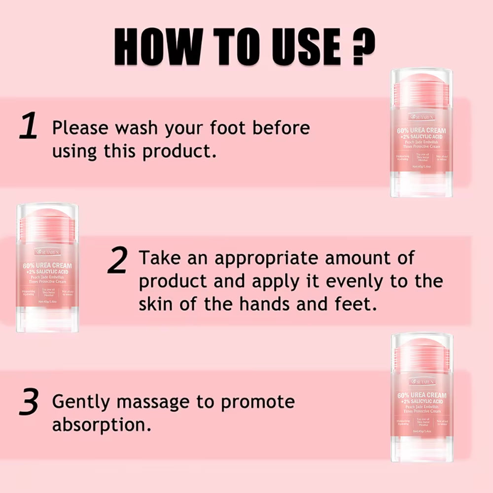 60% Urea Cream & Peach Scented Foot Balm Stick Combo – Intensive Cracked Heel Repair, Deep Moisturizing and Hydration.