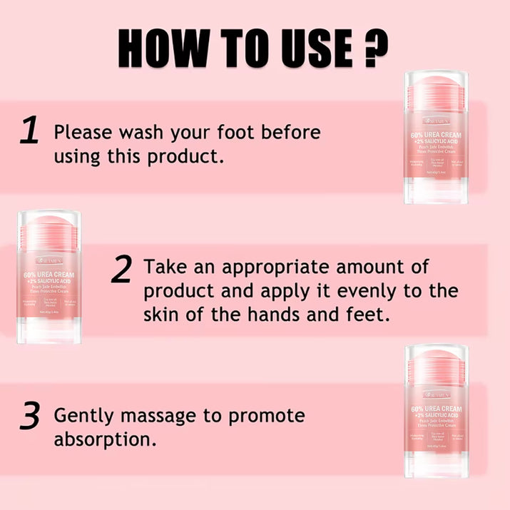 60% Urea Cream & Peach Scented Foot Balm Stick Combo – Intensive Cracked Heel Repair, Deep Moisturizing and Hydration.