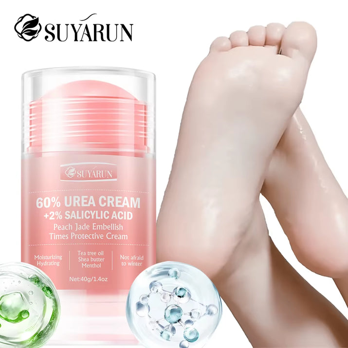 60% Urea Cream & Peach Scented Foot Balm Stick Combo – Intensive Cracked Heel Repair, Deep Moisturizing and Hydration.