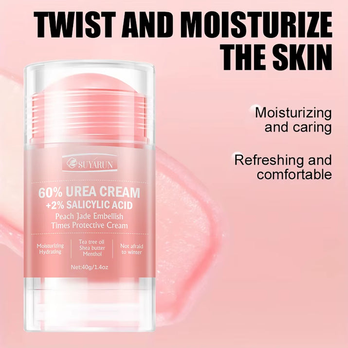 60% Urea Cream & Peach Scented Foot Balm Stick Combo – Intensive Cracked Heel Repair, Deep Moisturizing and Hydration.