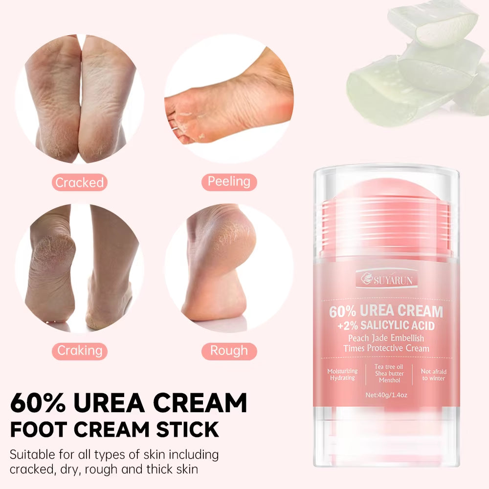 60% Urea Cream & Peach Scented Foot Balm Stick Combo – Intensive Cracked Heel Repair, Deep Moisturizing and Hydration.
