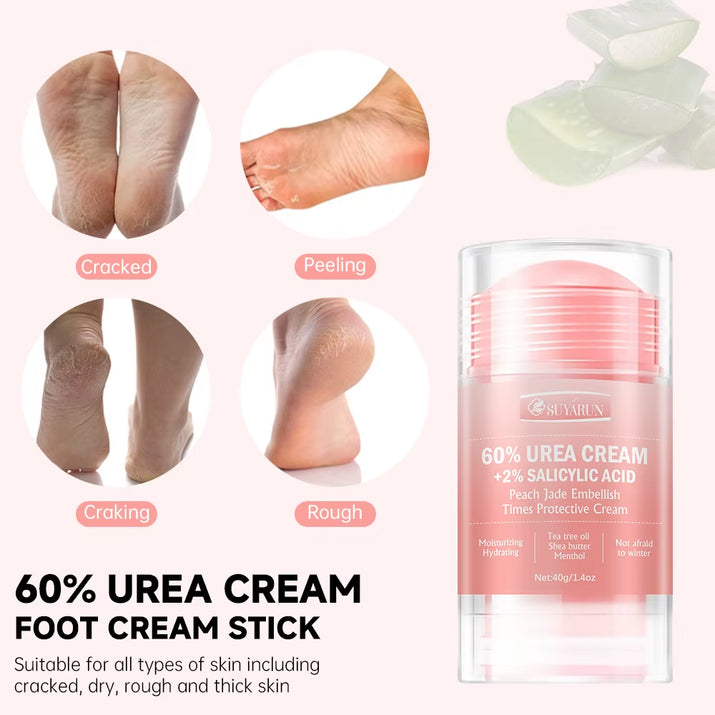 60% Urea Cream & Peach Scented Foot Balm Stick Combo – Intensive Cracked Heel Repair, Deep Moisturizing and Hydration.